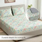 Bloomfield Dawn 100% Combed Cotton King Fitted Bedsheet Set – 186 TC Soft Breathable Bedding with Pillow Covers (Green)