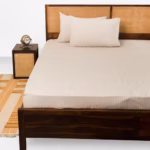 Beige Cotton King Bedsheet Set – Woven Stripe Bedding with 2 Pillow Covers