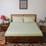 Green Cotton Bedsheet Set – Printed Bedding with 2 Pillow Covers