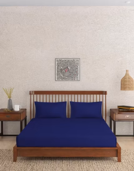 Navy Cotton Bedsheet Set – Solid Woven Bedding with Pillow Covers