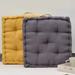 Set of 2 Floor Cushions – Cotton Filled Seating Cushions with Handle (Mustard & Taupe)