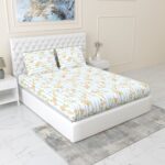 Stripes 100% Cotton King Fitted Bedsheet Set – 144 TC Lightweight Breathable Twill Weave Bedding with Pillow Covers