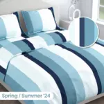 Stripes Navy 100% Cotton King Fitted Bedsheet Set – 186 TC Breathable Twill Weave Bedding with Pillow Covers
