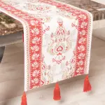 Cotton Table Runner with 6 Placemats Set – Printed Dining Table Linen Set with Tassels (Gift Box)  ⸻