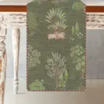 Pichwai Garden Printed Table Runner – Matte Fabric Decorative Runner with Piping Finish (Green)