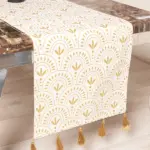 Foil Printed Cotton Table Runner with Zari Tassels – Decorative 4–6 Seater Dining Table Runner (200 GSM)