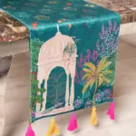 Velvet Printed Table Runner with Cotton Back & Tassels – Polyester Cotton Decorative Runner for 4–6 Seater Table